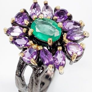 Gorgeous Genuine Emerald Amethyst Ring